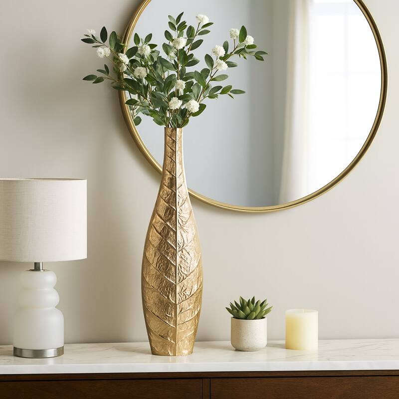 Metal Sleek Leaf Vase - Gold