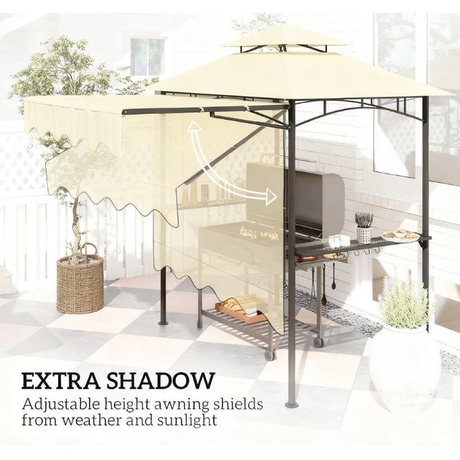 GDFStudio - Outdoor 8'x4.9' Double-Top Grill Gazebo with Adjustable Awning