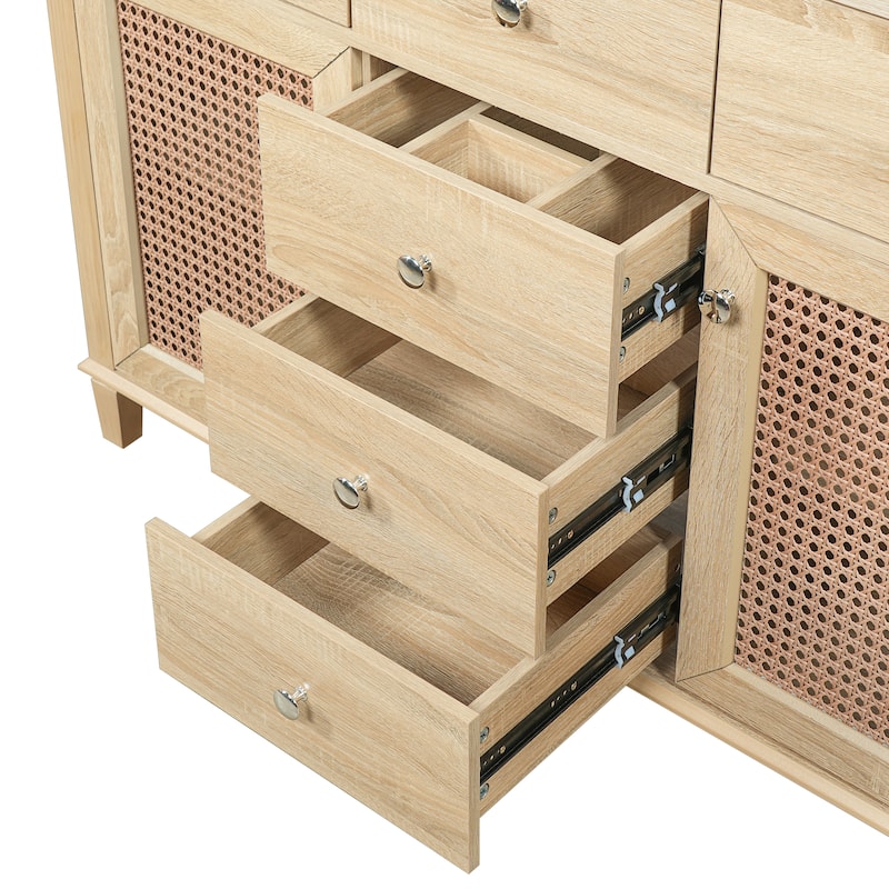 Christopher Knight Home - Modern Handwoven Rattan Bathroom Vanity with Ceramic Sink, Soft-Close Storages & Adjustable Shelving