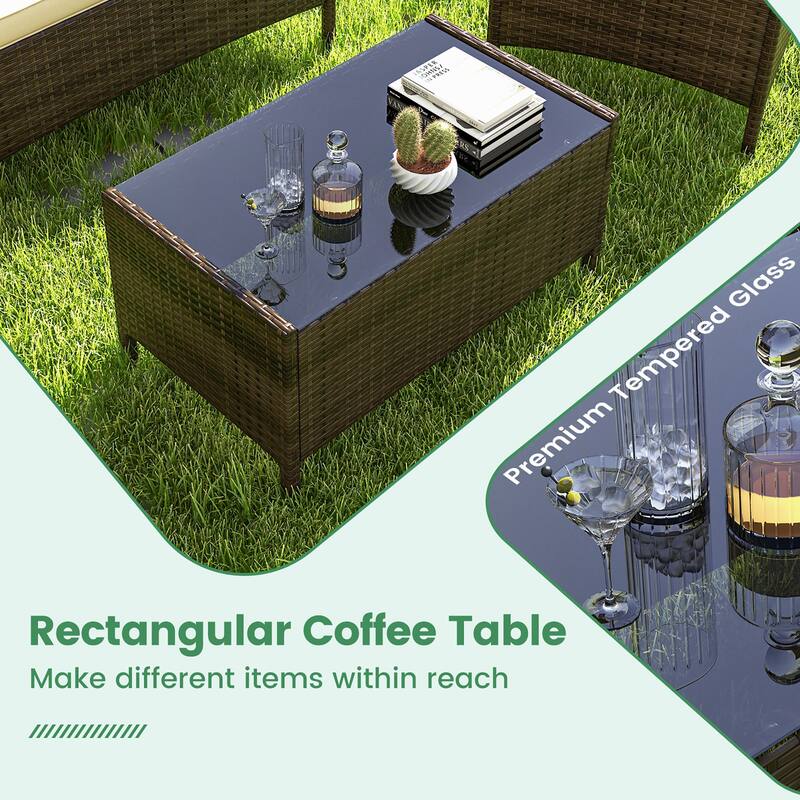 Gymax 4 PCS Patio Rattan Conversation Set Outdoor Wicker Furniture Set