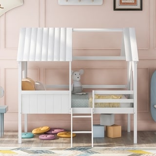 Twin Size Low House Loft Bed with Two Side Windows