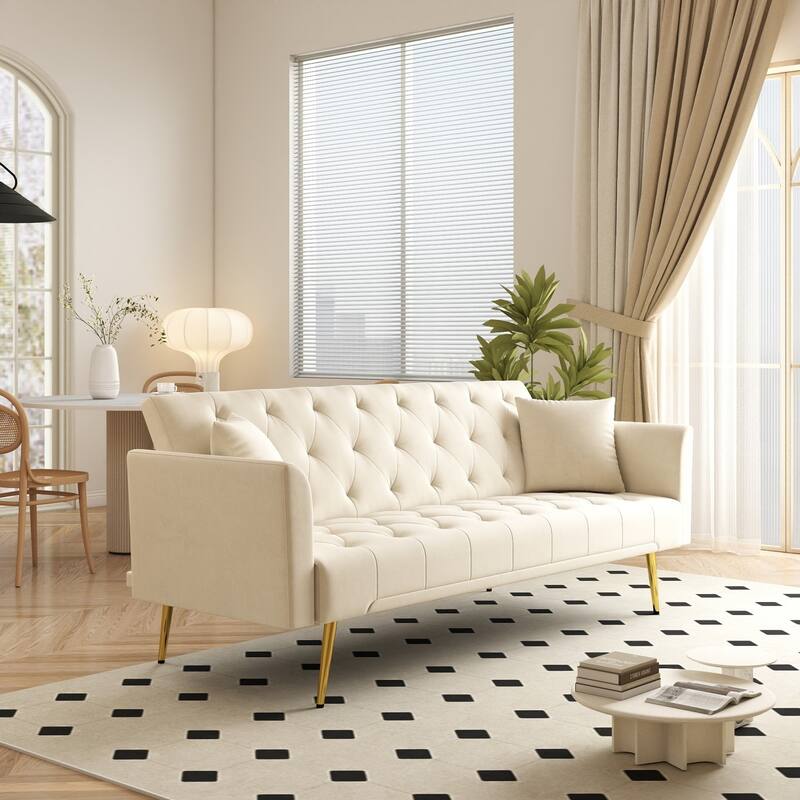 72" Modern Convertible Velvet Tufted Sofa with 2 Pillows