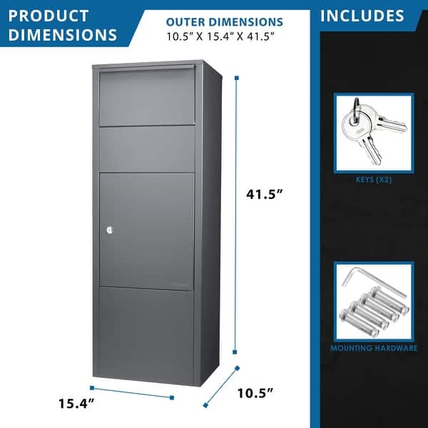 Large Single Compartment Locking Parcel Drop Box - 41.5"Hx 12"Dx 16.25"W