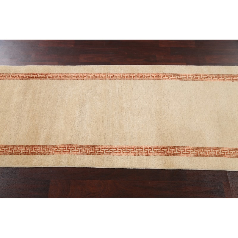 Neutral Gabbeh Kashkoli Oriental Runner Rug Wool Hand-knotted Carpet - 2'7" x 9'3"