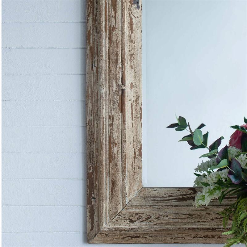 Rectangle Wall Accent Mirror with Distressed Wood Frame