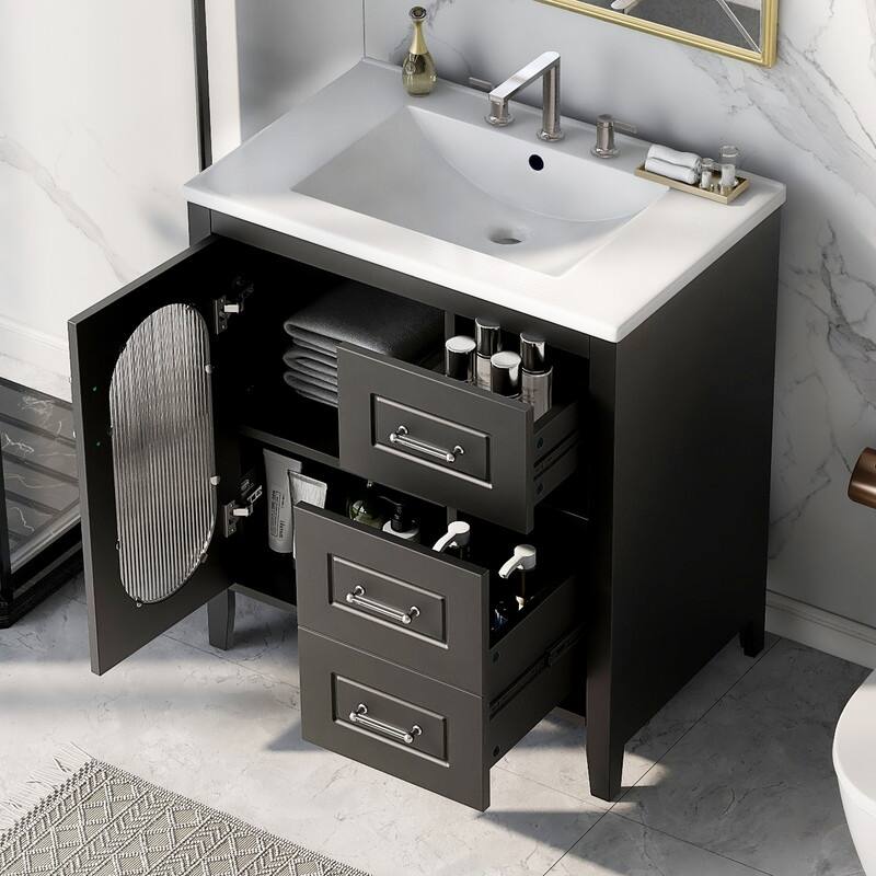 30" Bathroom Vanity with Sink, Bathroom Vanity Cabinet with 2 Drawers and Door, Adjustable Shelf