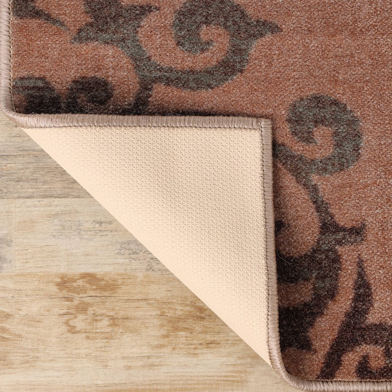 Superior Amber Floral Scroll Non-Slip Washable Indoor Runner or Area Rug