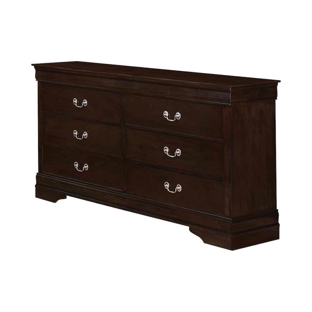 Nim 58 Inch Wide 6 Drawer Dresser, Nickel Bail Handles, Cappuccino Brown