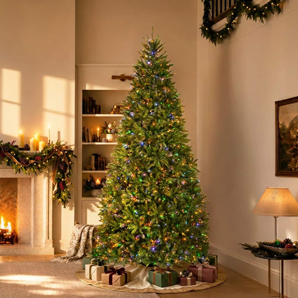 National Tree Company 10 ft. Dunhill Fir® Hinged Tree with 1200 Dual Color® LED Lights, PowerConnect System, 5090 Tips - 10'