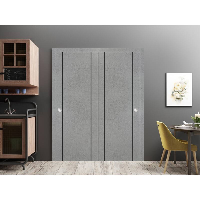 Bypass Doors 36 x 80 Planum 0016 Concrete with Sturdy Rails