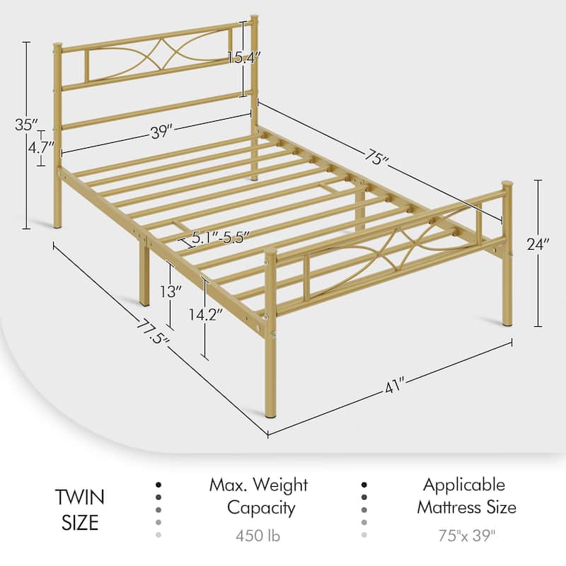 Yaheetech Simple Metal Platform Bed Frame with Curved Design Headboard and Footboard