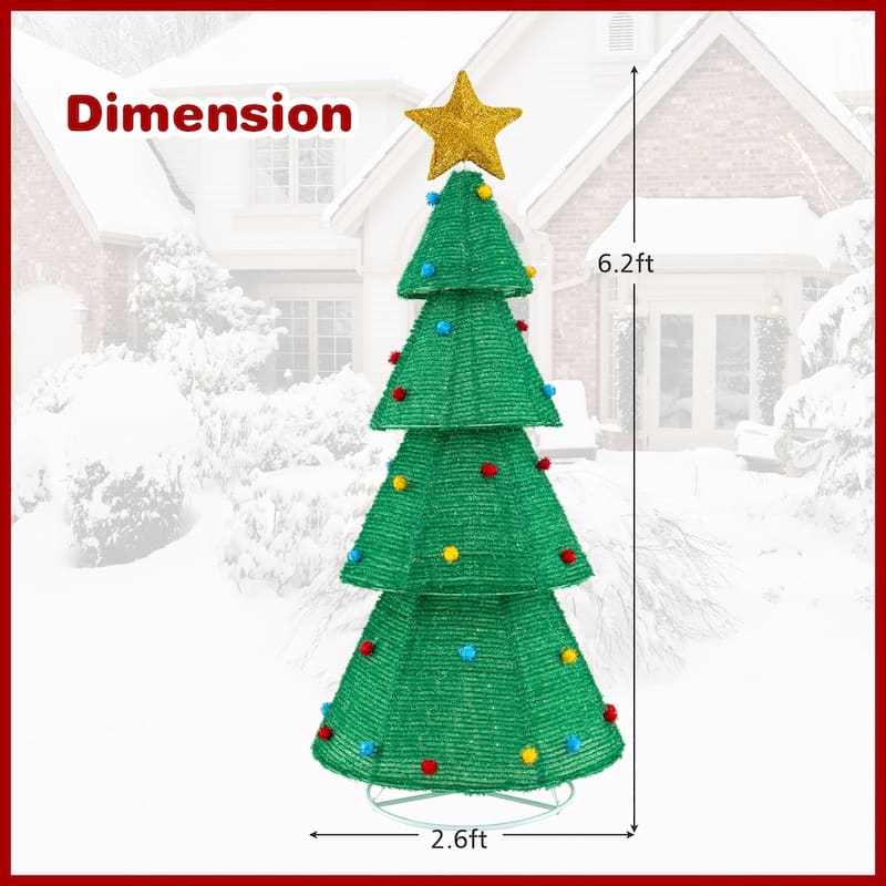 Gymax 6.2 FT Collapsible Christmas Tree w/ 200 Built-in LED Lights Top - Multi - See Details