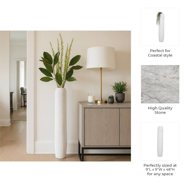 Ceramic Modern Rough Cylinder Floor Vase - White, 48"