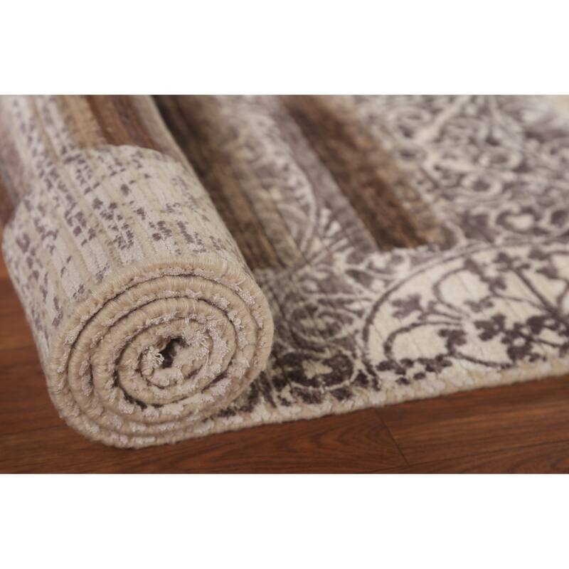 Striped Abstract Accent Rug Handmade Oriental Grey Wool Carpet - 2'10"x 4'6"