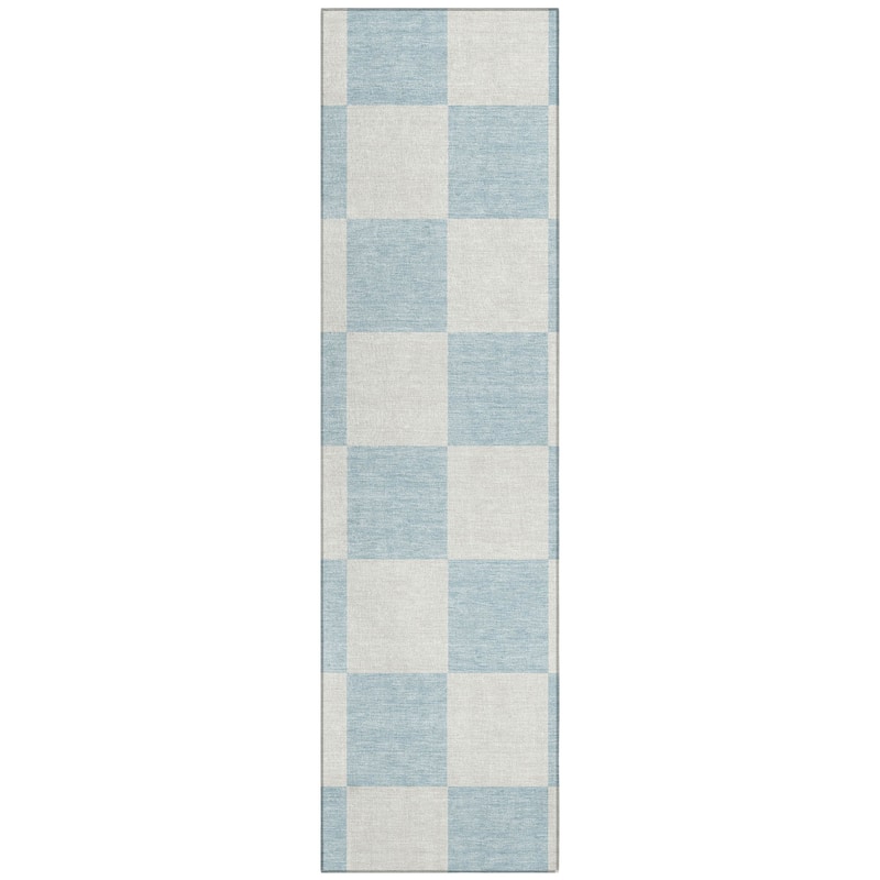 Machine Washable Indoor/ Outdoor Modern Checker Chantille Rug