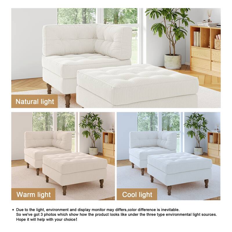 Corduroy L-shape Modular Corner Sectional Sofa with Reversible Storage Ottoman