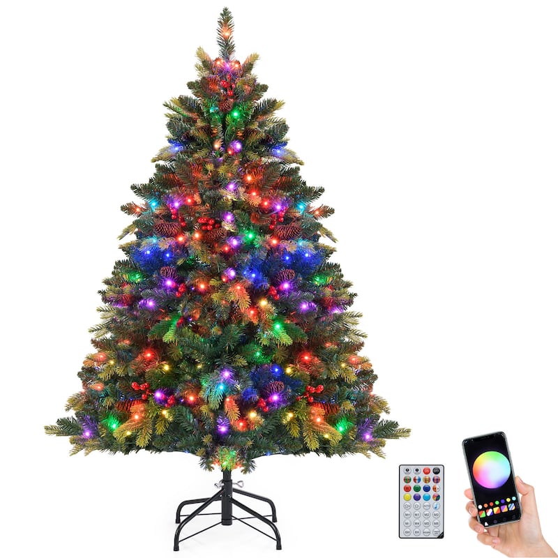 Costway 5/6/7/8 FT Artificial Christmas Tree with 250/370/500/650 RGB - Green - See Details - 5 Foot