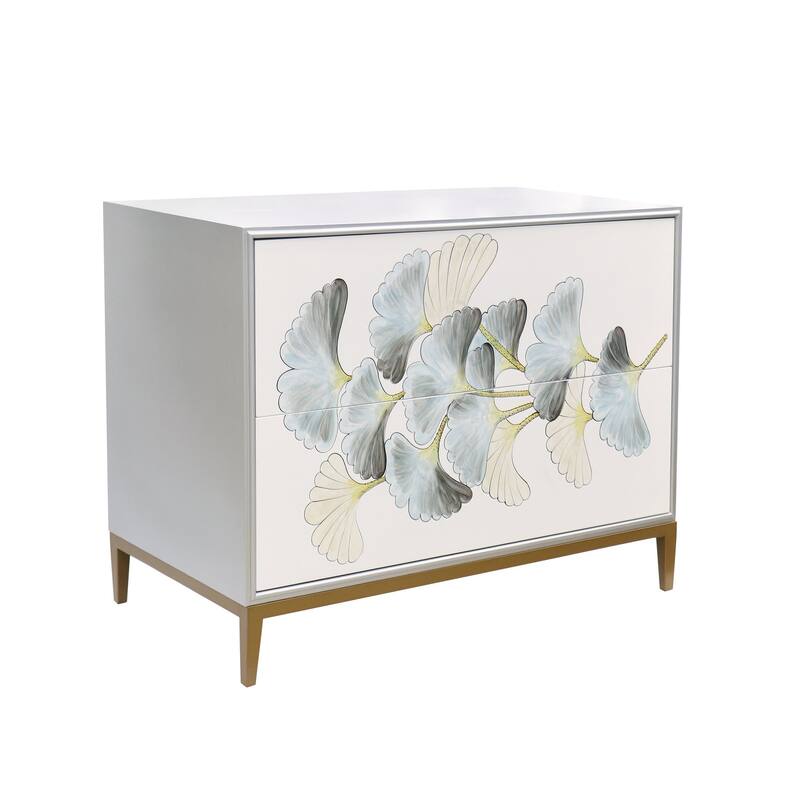 Pasargad Home Pearl Wood Nightstand with Metal Frame - Silver/Ivory - 2-drawer