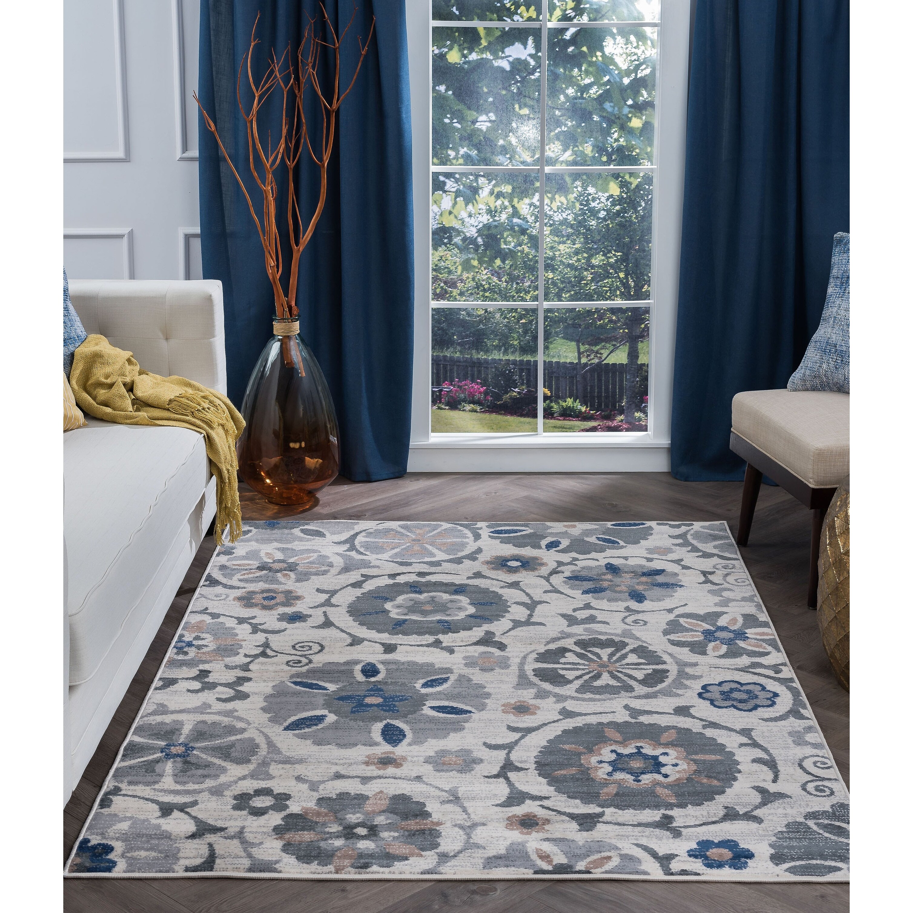 Blue Floral Paisley Transitional Non Skid Area Rug 40" x 60" 