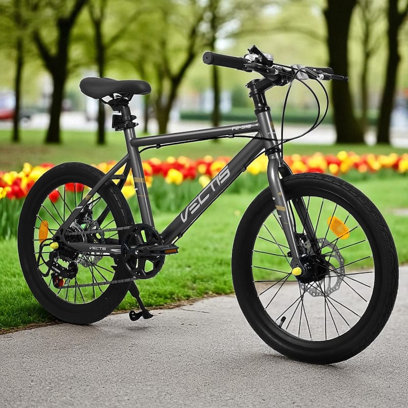 20 Inch Kids Road Bike, Boys & Girls Bicycle Ages 6-12, 7-Speed Steel Frame with Dual Disc Brakes - Black