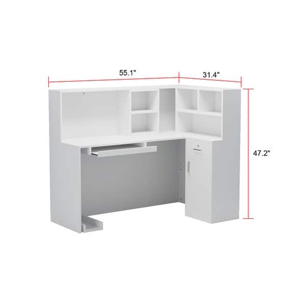 dimension image slide 4 of 5, Working Reception Desk L Shaped Front Counter Reception Table Counter