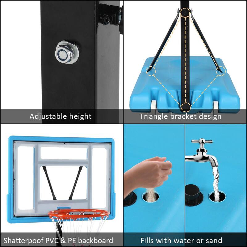 Height Adjustable Poolside Basketball Stand Hoop, for Kids Youth Adult, Blue