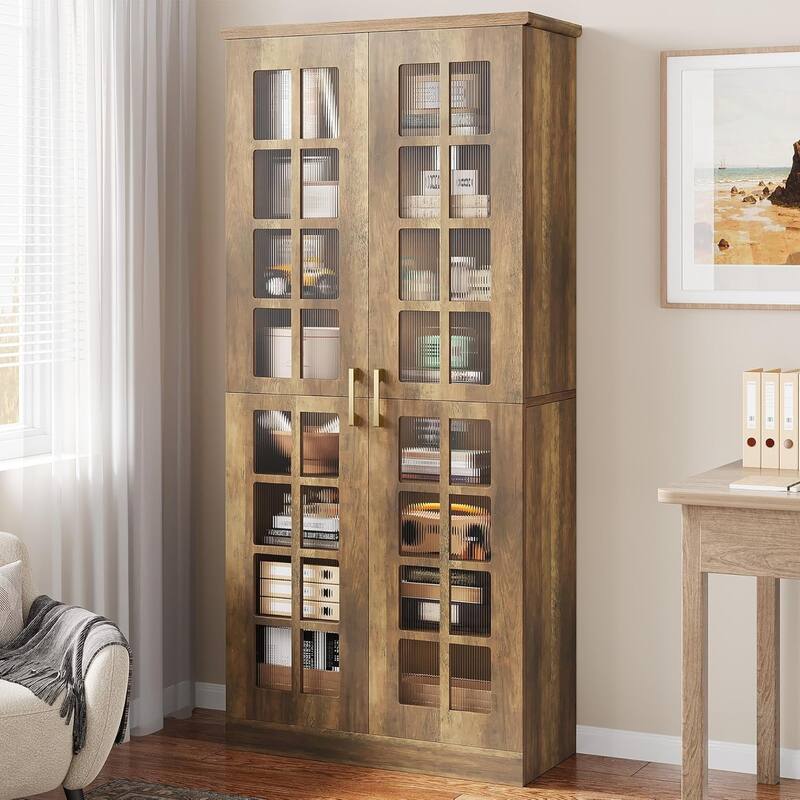 71" Tall Bookcase with Doors and Adjustable Shelves - Rustic Brown