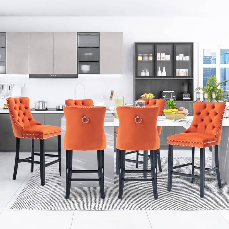 Wing Back Velvet Tufted Nailhead Barstools(Set of 6)