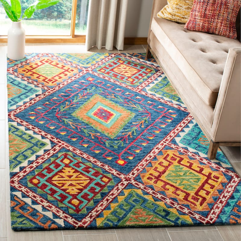 SAFAVIEH Handmade Aspen Marisca Boho Tribal Wool Rug - 5' x 8' - Blue/Multi