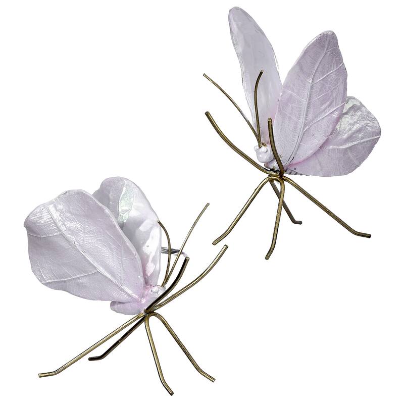 5" Resin And Metal Pearlized Butterfly Set of 2