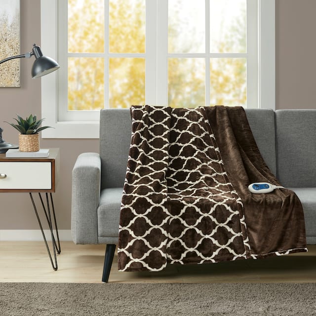 Beautyrest Oversized Heated Ogee Throw - Brown