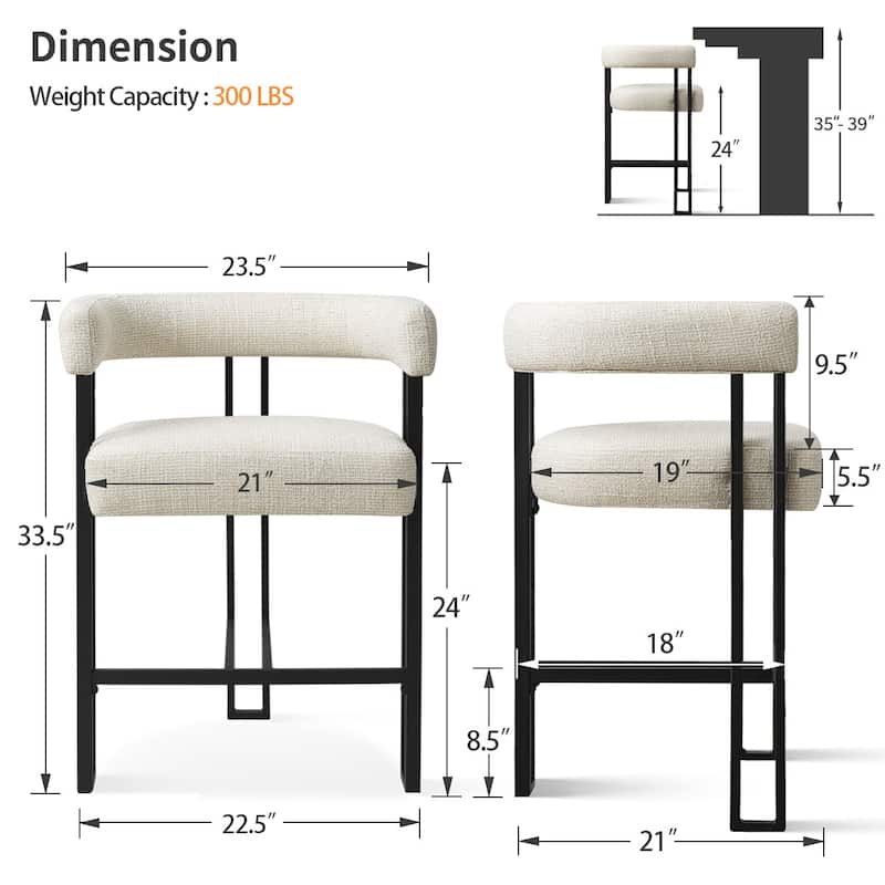 24" Seat Height Upholstered Tweed Solid Back Counter Stool(Set of 4) - Set of 4
