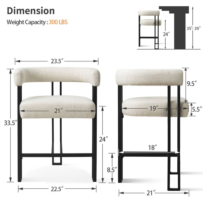 24" Seat Height Upholstered Tweed Solid Back Counter Stool(Set of 6)