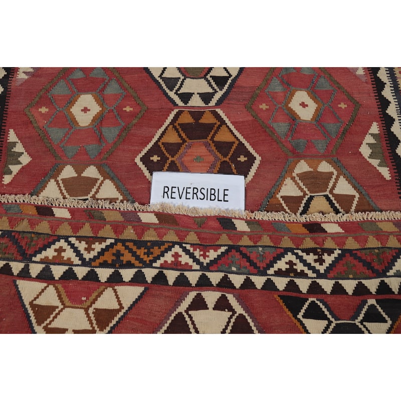 Hand Woven Oriental 100% Wool Carpet Southwestern Tribal Red Kilim Area Rug - 6' 11'' X 5' 3''