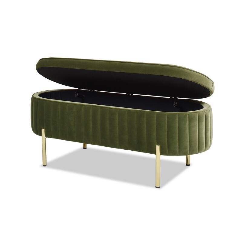 Chloe Modern Glam Performance Velvet Oval Tufted Storage Bench