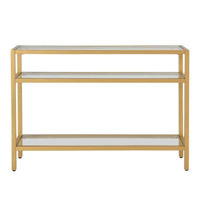 3-Tier Rectangular Glass Top Console Table - 42" - Gold Finish