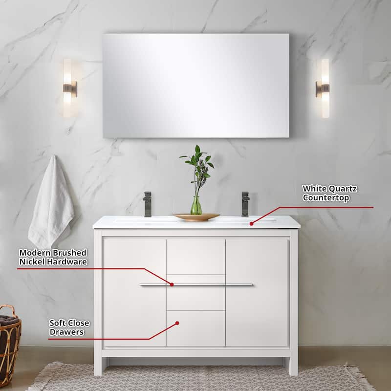 Lafarre Bath Vanity with Quartz Top, Sink, Mirror and Chrome Faucet