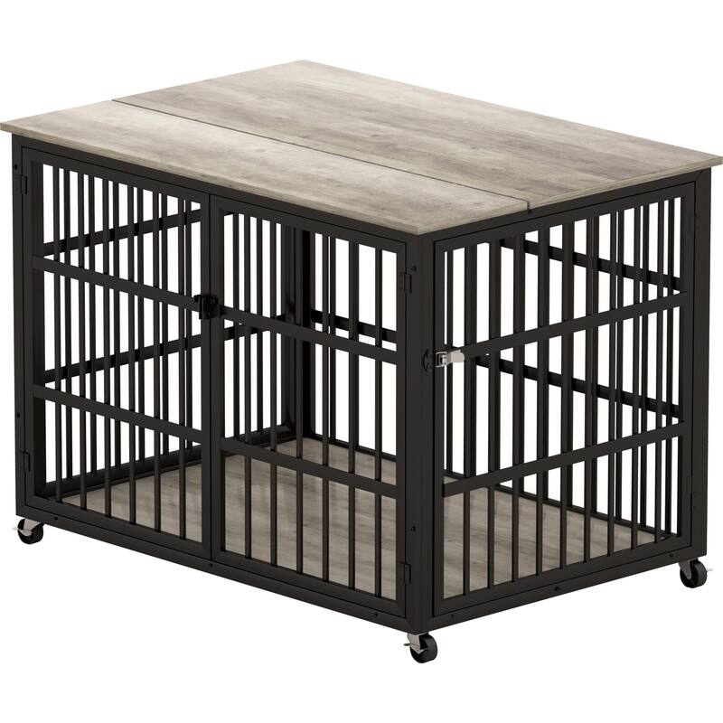 Decorative Pet House, Dog Crate Furniture with Iron Frame Door and wheels