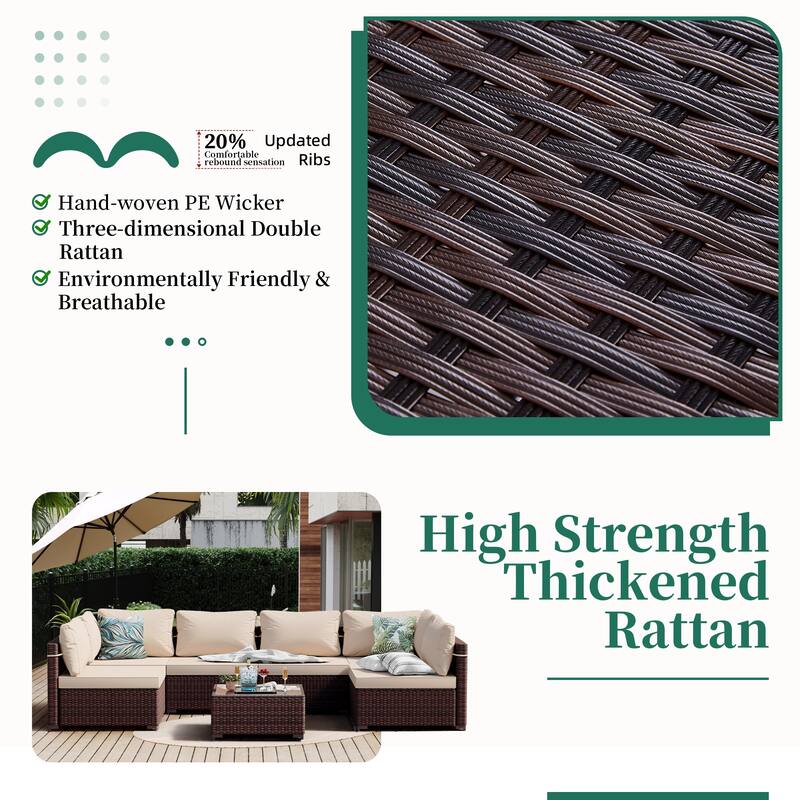 UPHA 6-Person Outdoor Section Group Patio Wicker Conversation Set