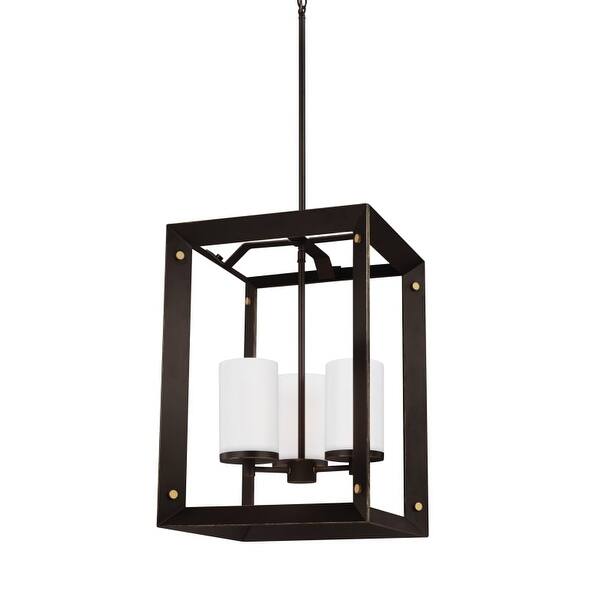 Sea Gull Lighting Chatauqua Antique Bronze Modern/Contemporary White Glass Cylinder Kitchen Island Light