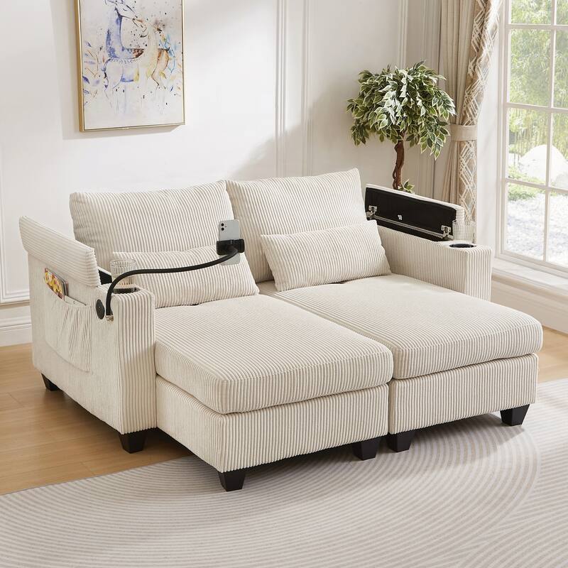 Loveseat Sofa Sofa Bed Corduroy Sleeper Sofa with USB Ports