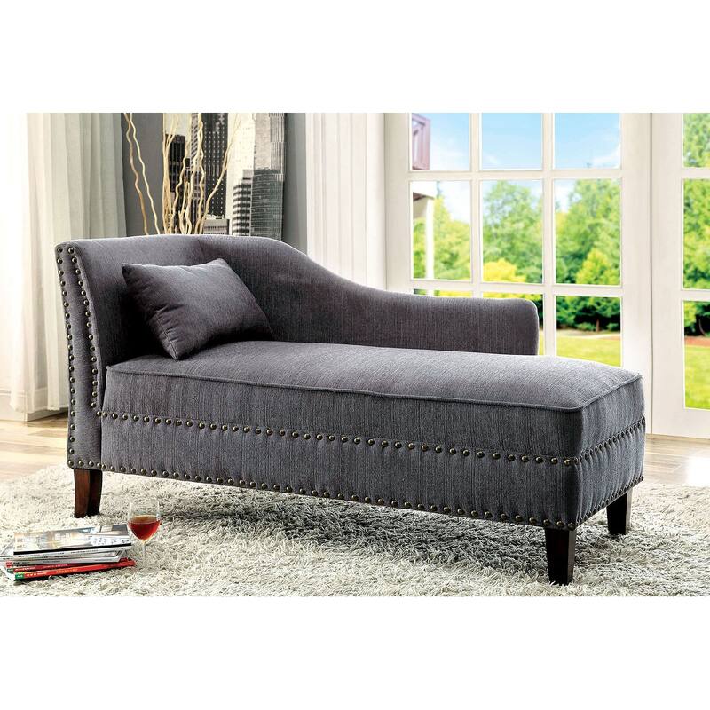 Modern Contemporary 1pc Chaise Beige Linen Like Fabric Nailhead Trim Living Room Bench Pillow