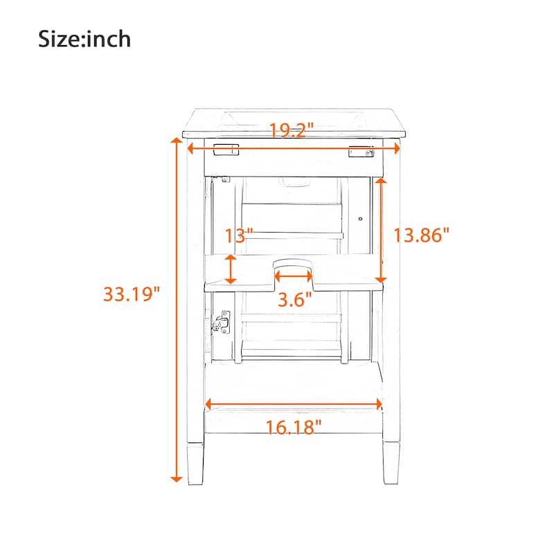 20"Bathroom Vanity with Ceramic Sink,Soft Close Door,Adjustable U-Shaped Shelf,Door Storage Rack,Modern Freestanding Cabinet