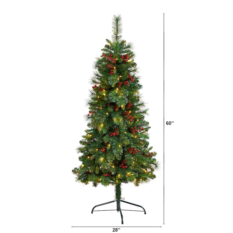 5’ Pre-Lit Flat Back Montreal Pine Artificial Christmas Wall Tree, Clear LED Lights - 5 Foot
