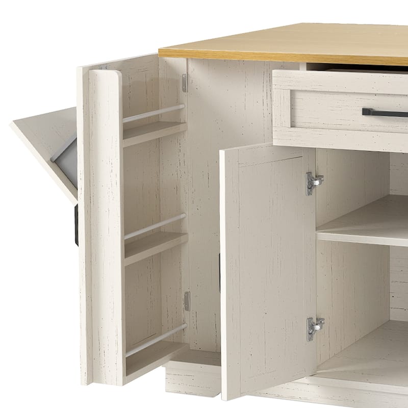 Moasis Rolling Kitchen Island with Trash Can Storage and Power Outlet &Spice Rack