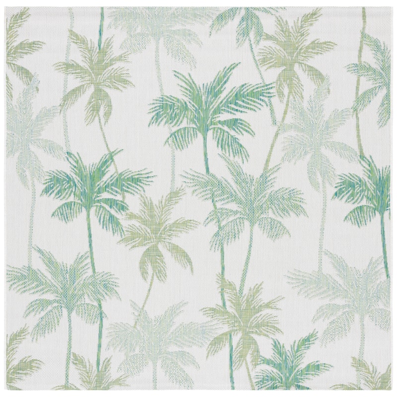 SAFAVIEH Courtyard Plony Indoor/Outdoor Tropical Rug - 6'7" Square - Ivory/Green