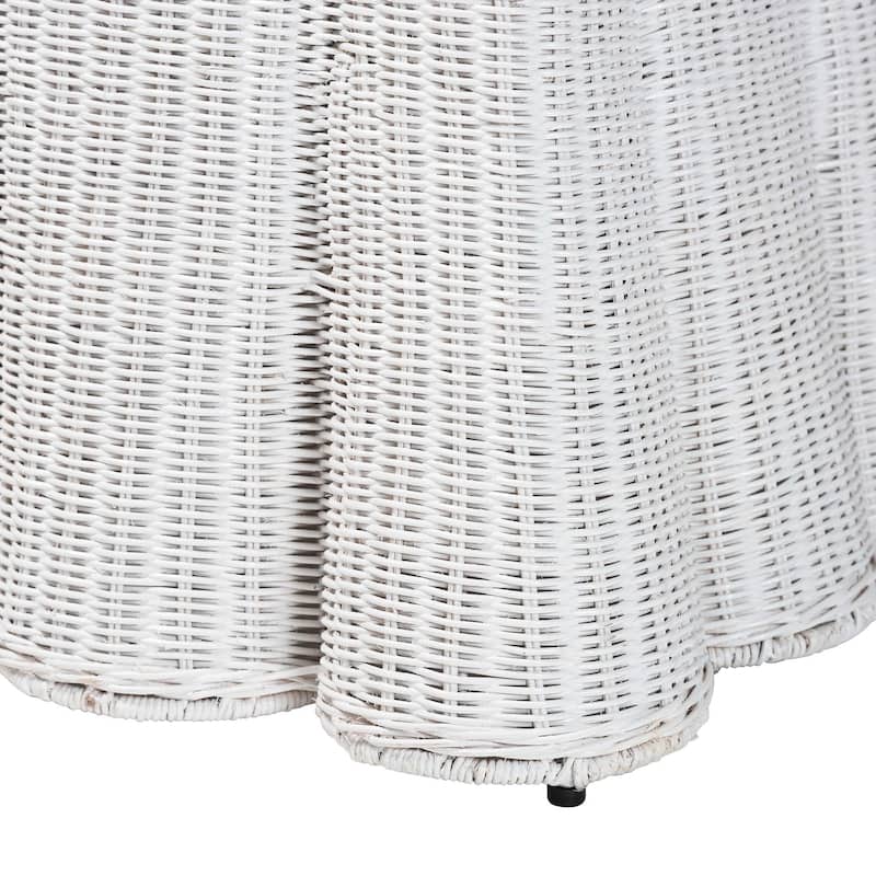 Palm Scallop Natural Rattan Ottoman with Cushion – Handwoven Wicker Accent Bench or Footrest for Living Room or Sunroom, Square