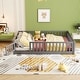 preview thumbnail 1 of 92, Modern Floor Platform Bed with Fence and Door Grey - Full