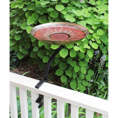 Achla Designs Red African Daisy Birdbath w/Rail Mount Bracket, 16 Inch Wide, Antique and Patina Finish