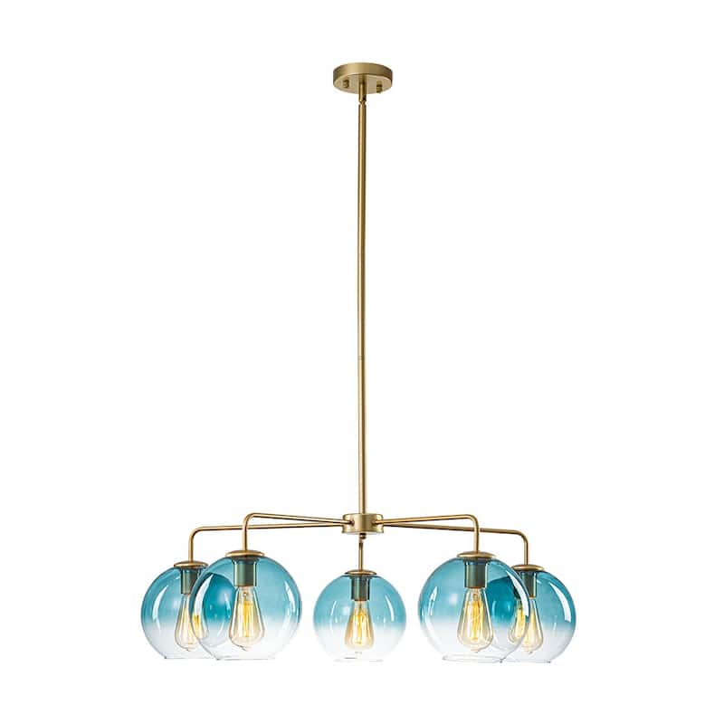 Mid-century 5-Light Glass Globe Bubble Round Chandelier - 35in Wide
